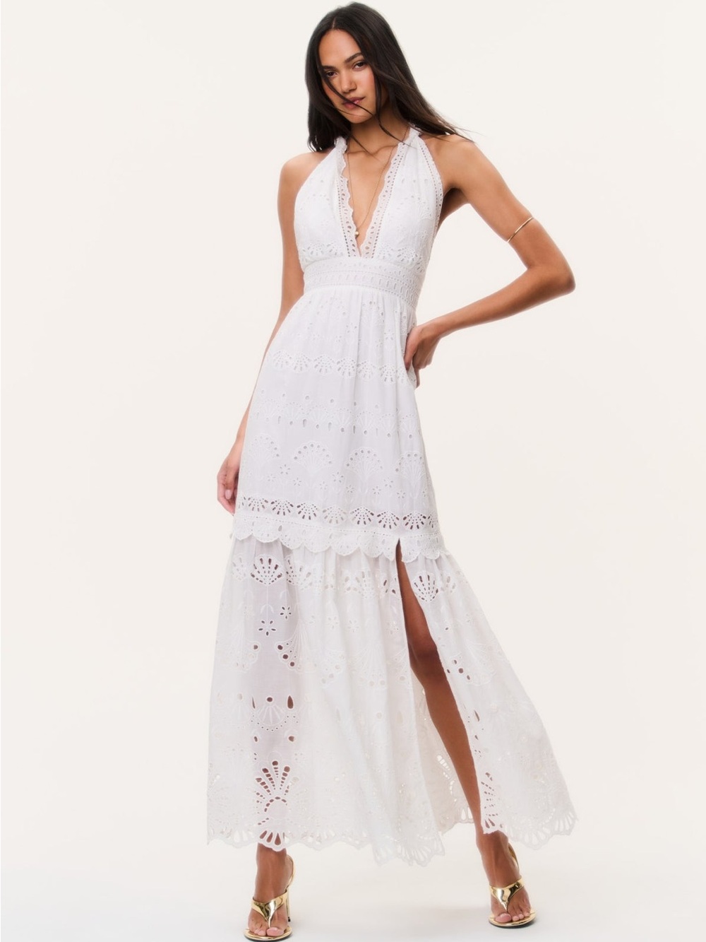 Love Shack Fancy Trix Eyelet Halter Maxi Dress